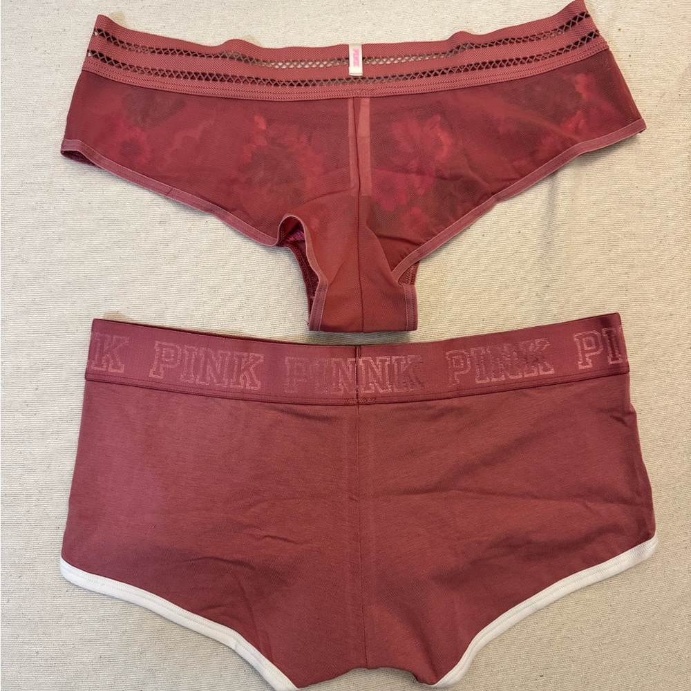 PINK Victoria’s Secret Floral Lace Cheekster + Logo Boyshort Set - Picture 2 of 6